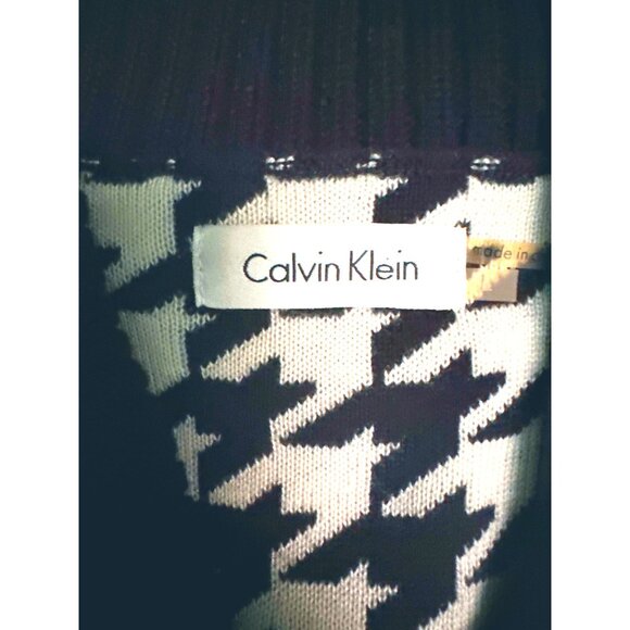 Calvin Klein Womens Houndstooth Sleeveless Sweater Dress Size L Black & White - Picture 5 of 11